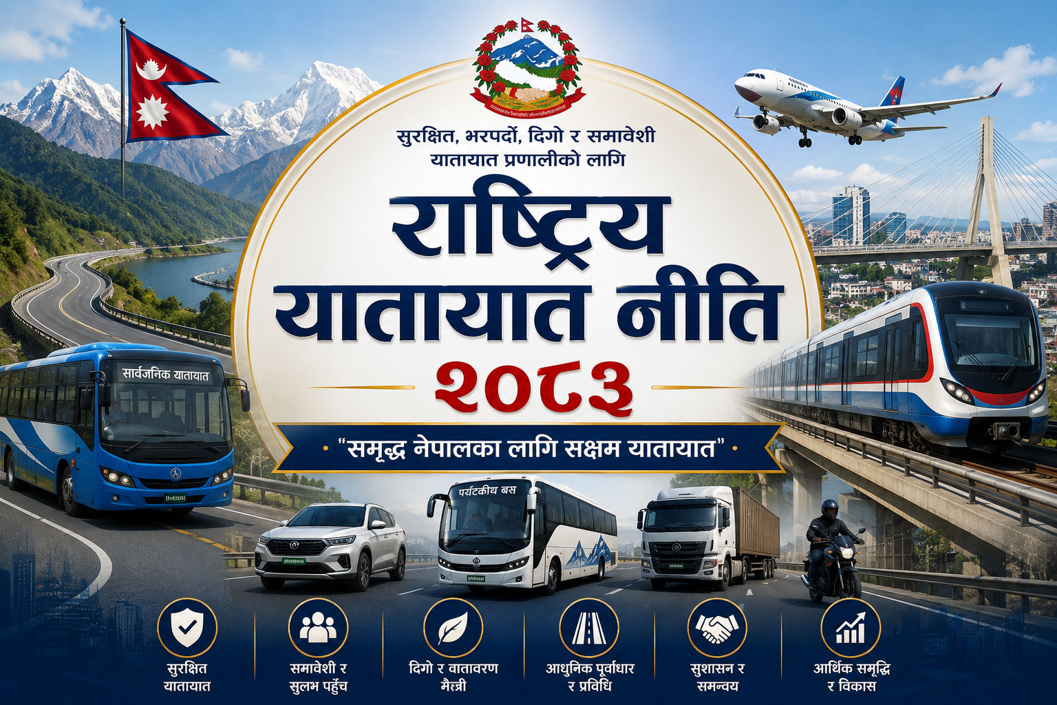 सरकारले मुलुकको यातायात क्षेत्रलाई आधुनिक,सुरक्षित र प्रविधिमैत्री बनाउने उद्देश्यले ‘राष्ट्रिय यातायात नीति २०८३’ कार्यान्वयनमा ल्याएको छ ।